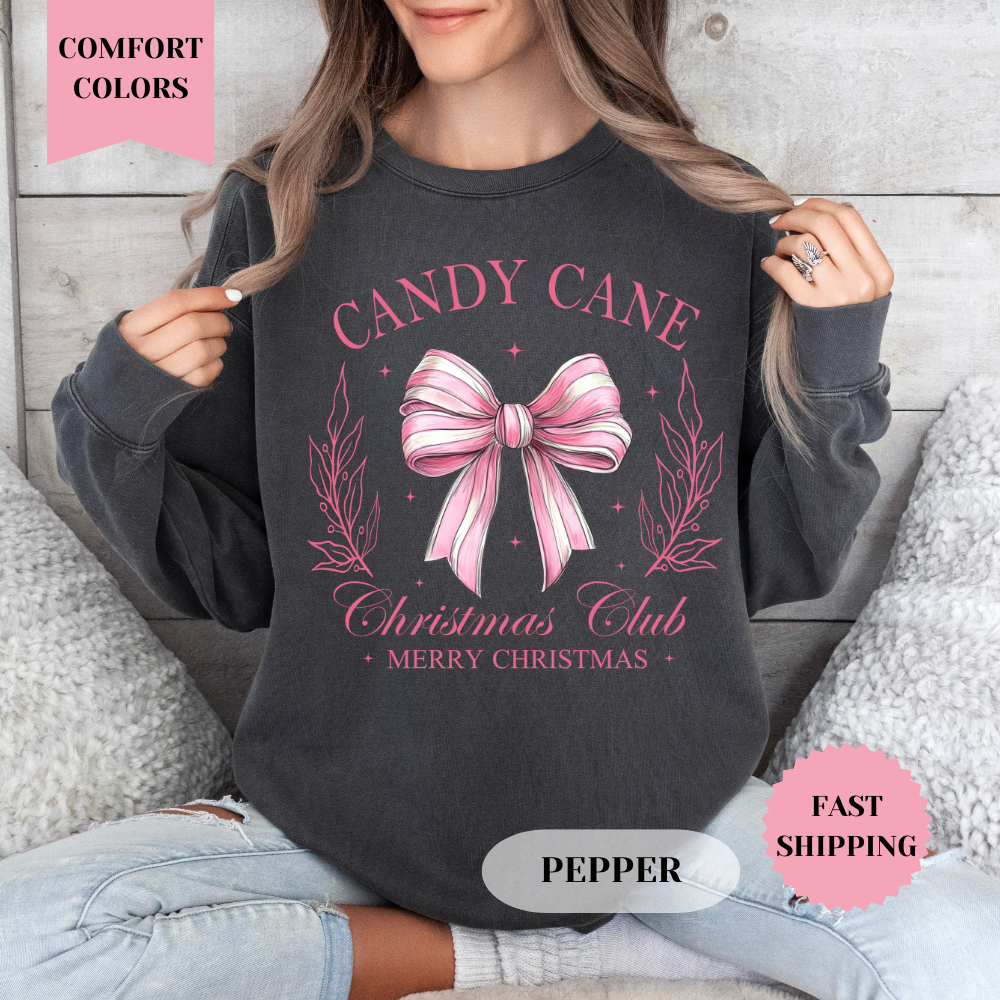 Candy Cane Christmas Club Comfort Colors Sweatshirt, Christmas Sweater, Womenswear
