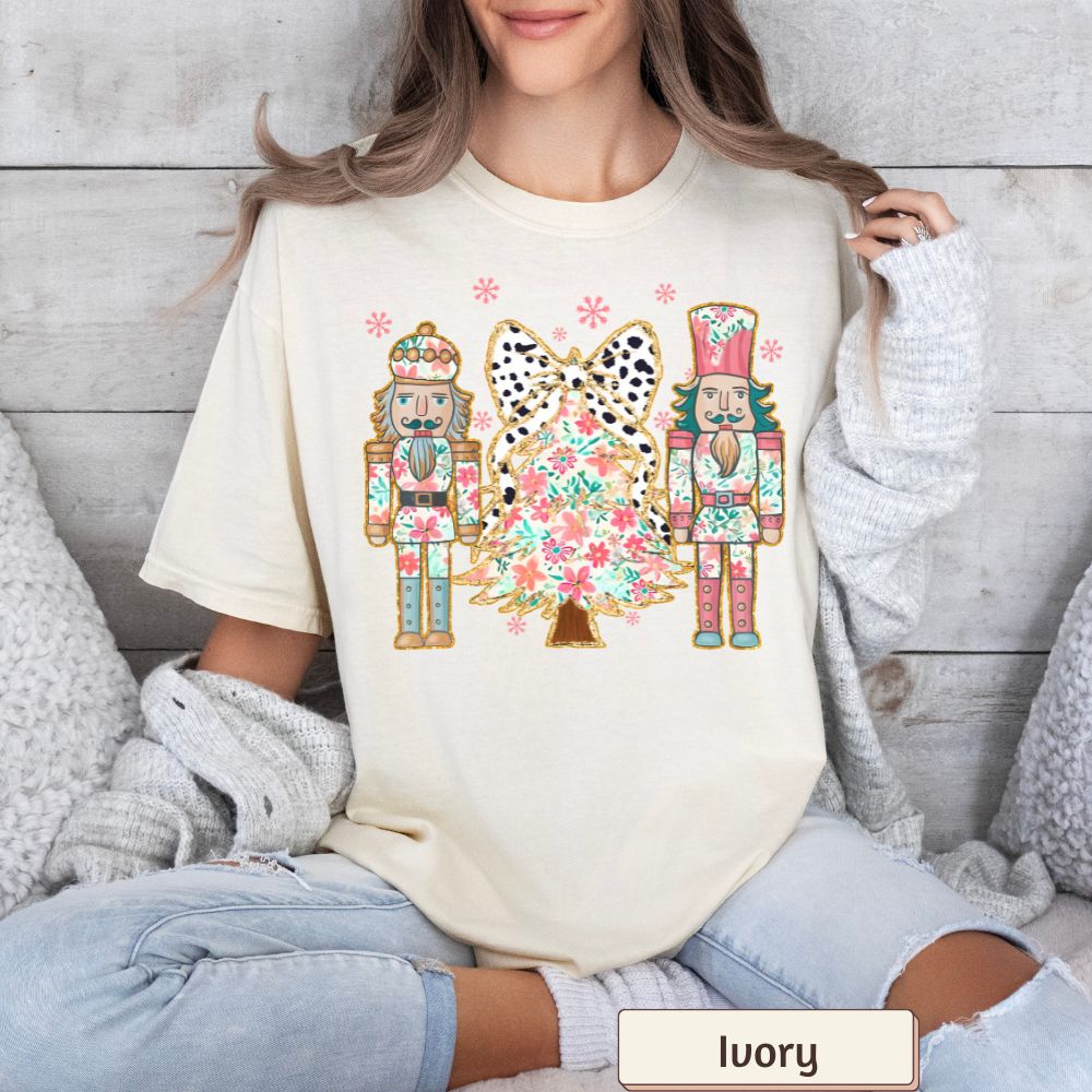Nutcracker and Christmas Tree Women's Comfort Colors T-Shirt Festive Holiday Graphic Tee