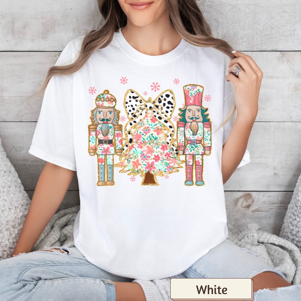 Nutcracker and Christmas Tree Women's Comfort Colors T-Shirt Festive Holiday Graphic Tee