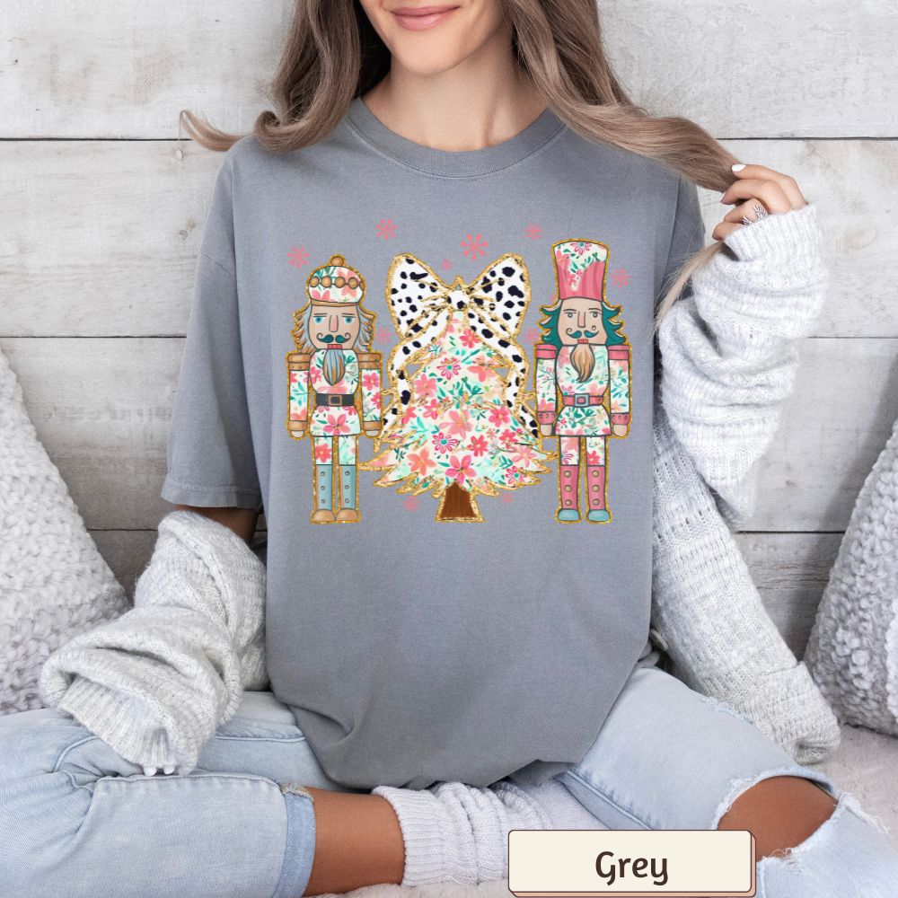 Nutcracker and Christmas Tree Women's Comfort Colors T-Shirt Festive Holiday Graphic Tee