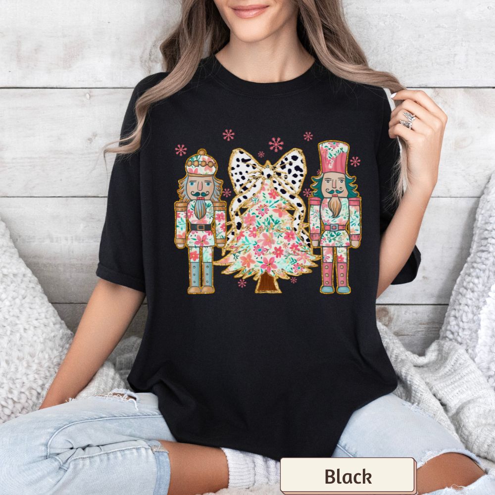 Nutcracker and Christmas Tree Women's Comfort Colors T-Shirt Festive Holiday Graphic Tee