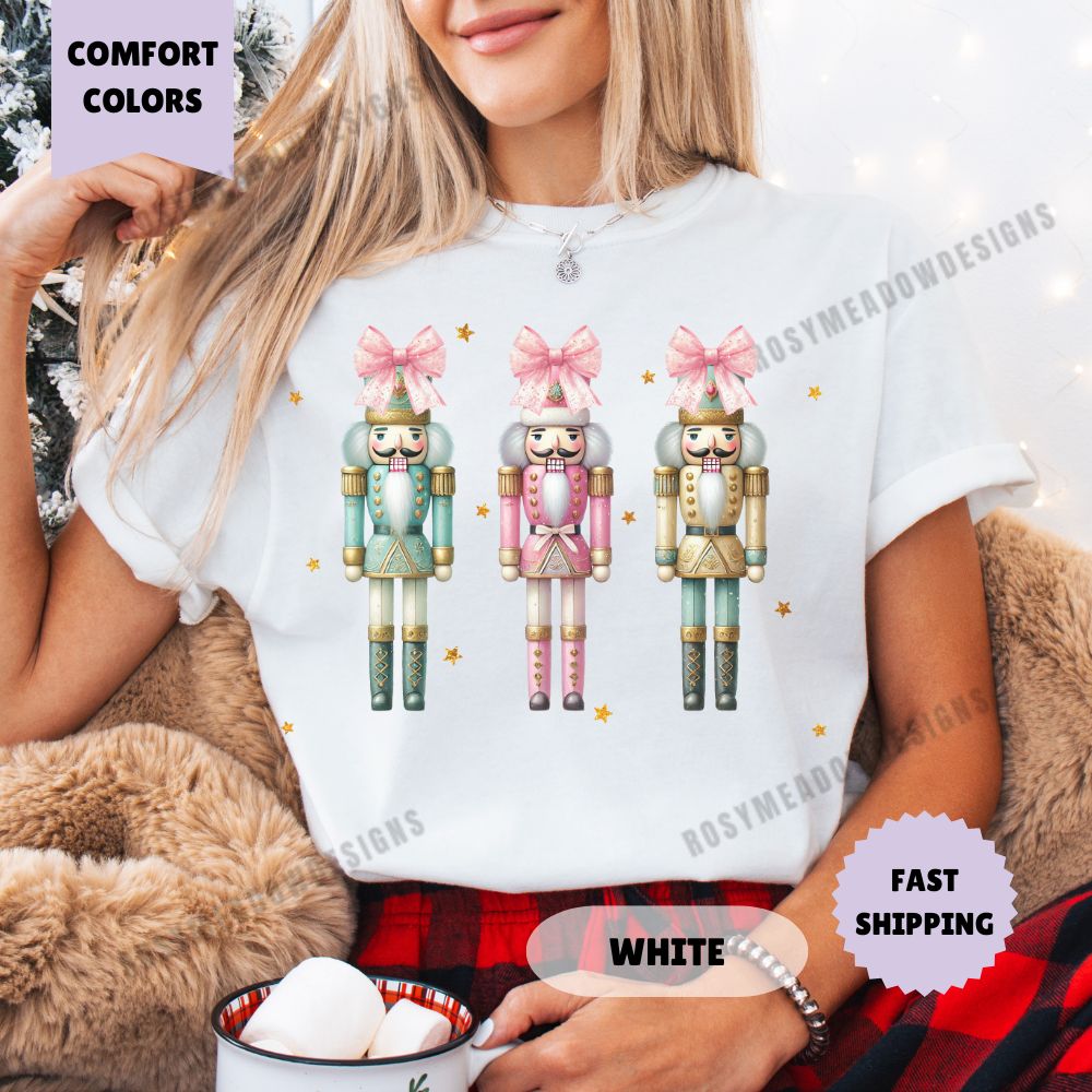 Nutcracker Coquette Pink Bows Comfort Colors T-Shirt Christmas Womenswear Holiday