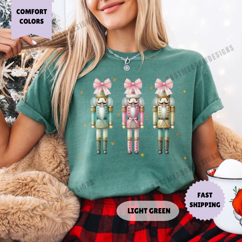 Nutcracker Coquette Pink Bows Comfort Colors T-Shirt Christmas Womenswear Holiday