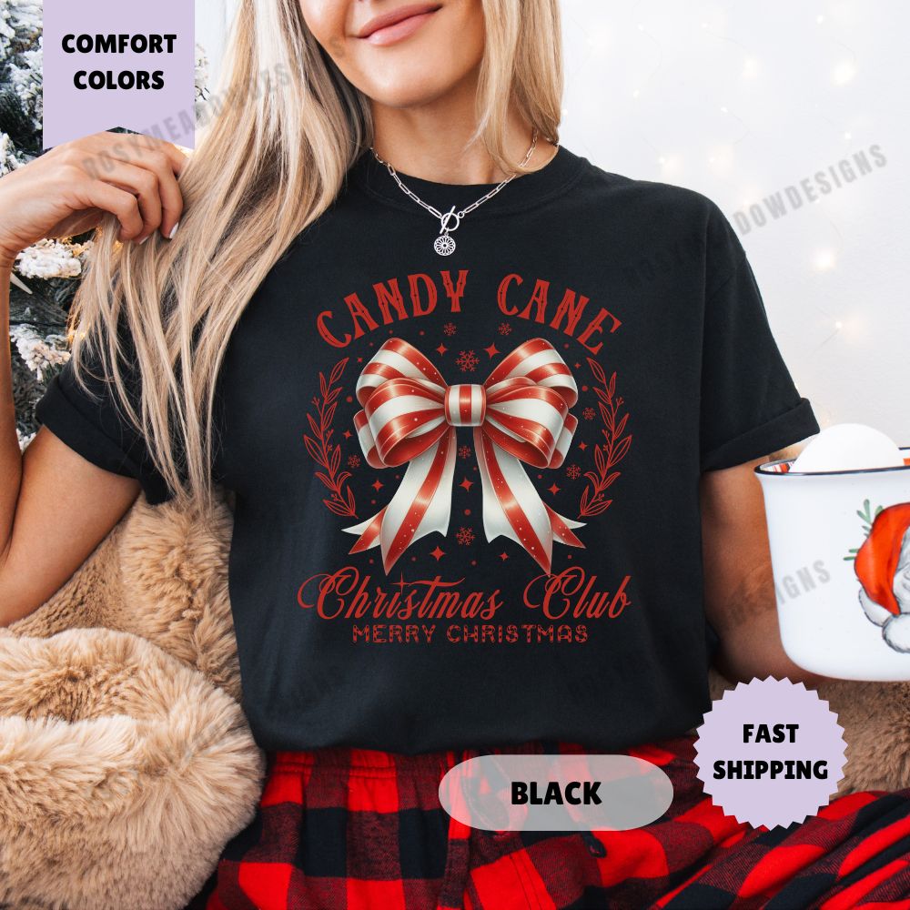 Candy Cane Christmas Club Comfort Colors T-Shirt Coquette Christmas Womenswear Holiday Crewneck