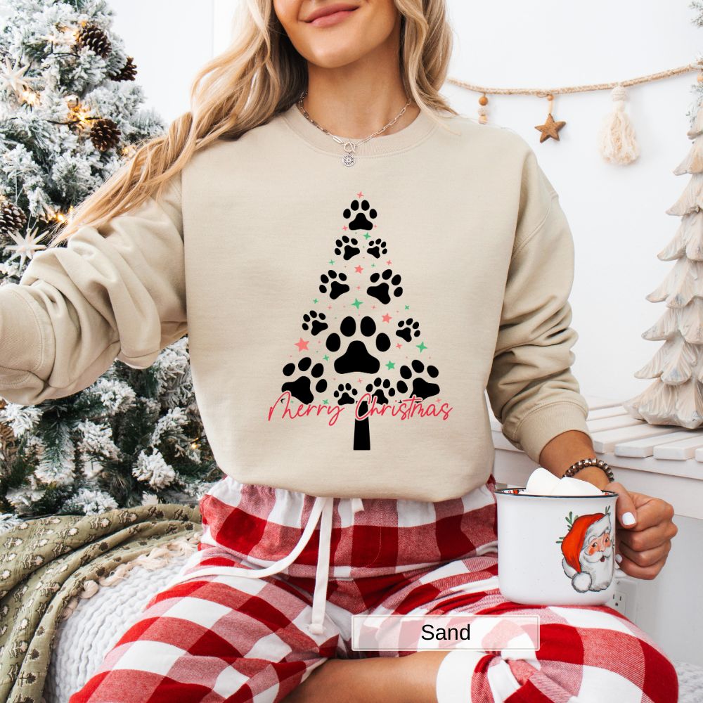 Dog Paw Christmas Tree Womens Holiday Sweatshirt Cozy Pet Lover Gift