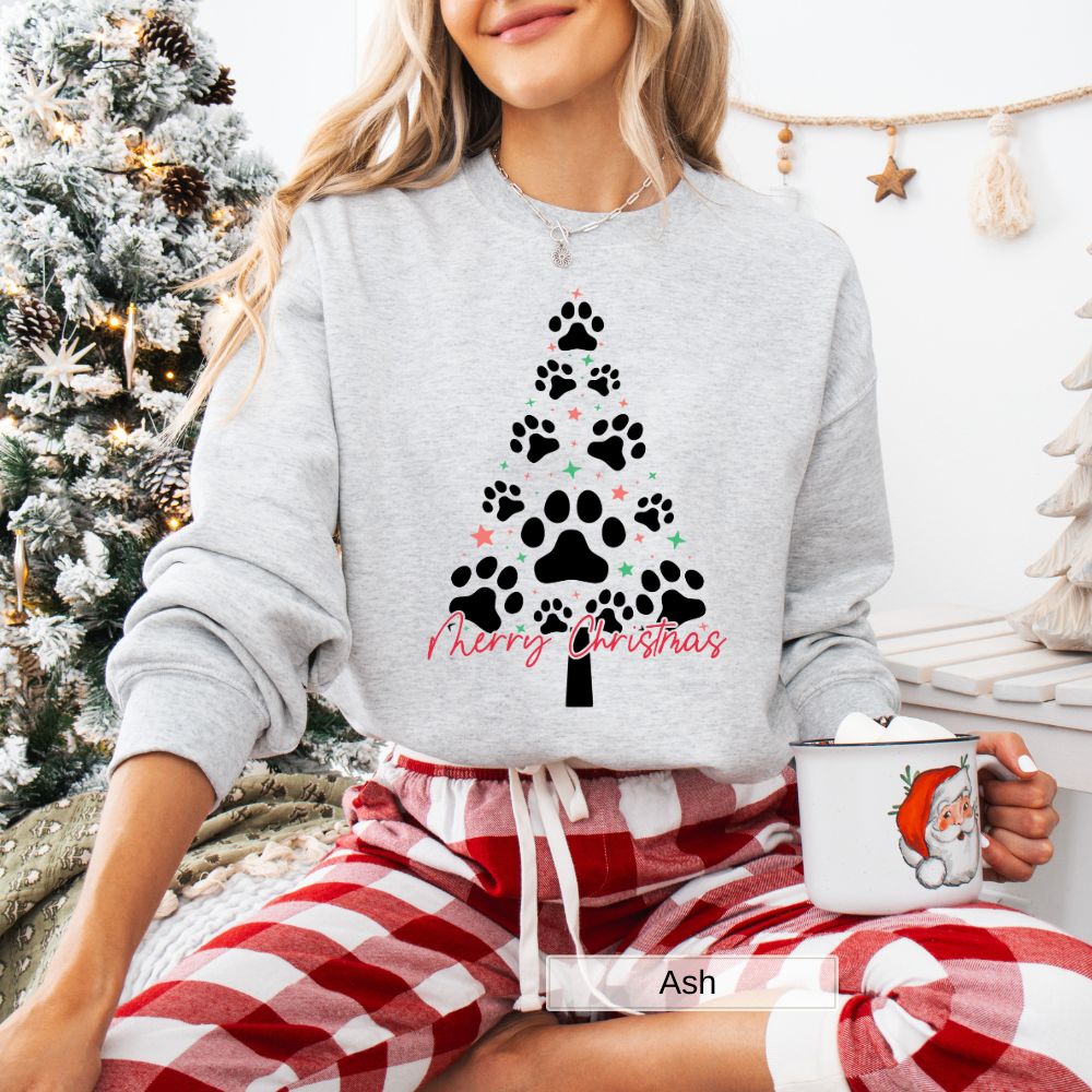 Dog Paw Christmas Tree Womens Holiday Sweatshirt Cozy Pet Lover Gift