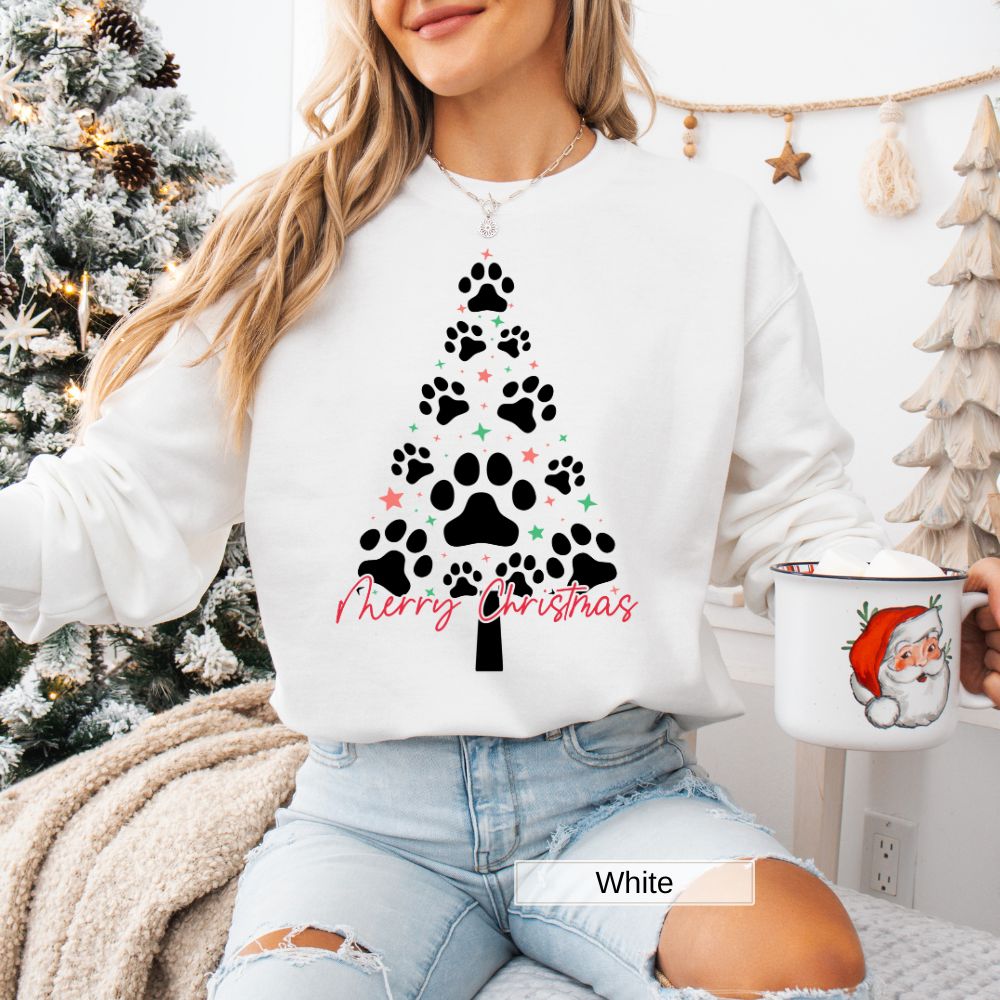 Dog Paw Christmas Tree Womens Holiday Sweatshirt Cozy Pet Lover Gift