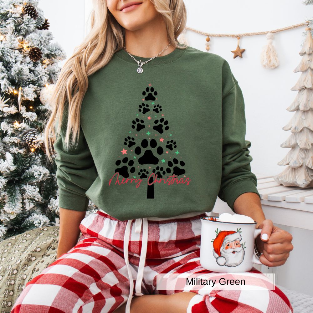 Dog Paw Christmas Tree Womens Holiday Sweatshirt Cozy Pet Lover Gift