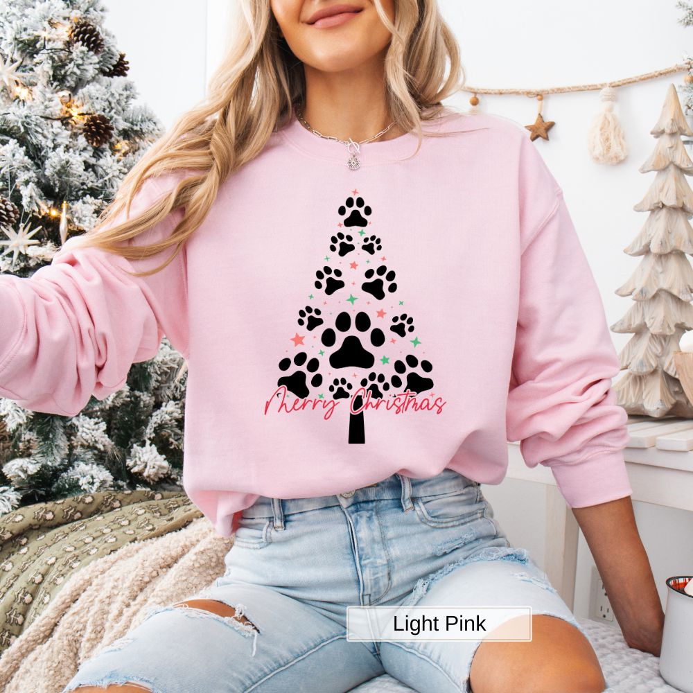 Dog Paw Christmas Tree Womens Holiday Sweatshirt Cozy Pet Lover Gift