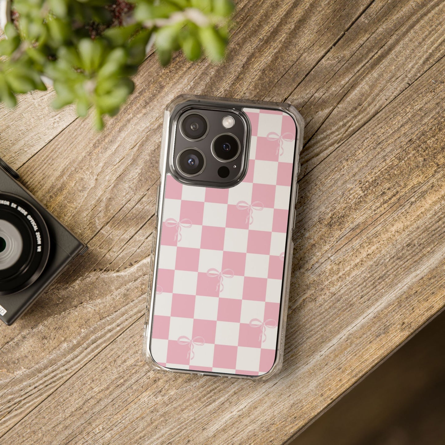Pink Checkerboard Magnetic Clear Impact Case