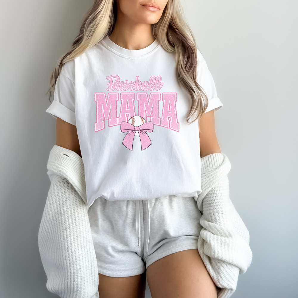 Pink Bow Baseball Mama Shirt Comfort Colors