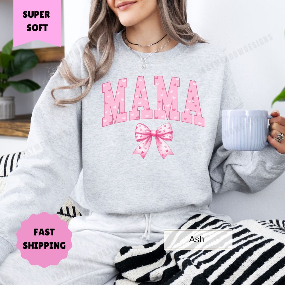 Mama Shirt, Bow Pink Valentines Women's Sweatshirt