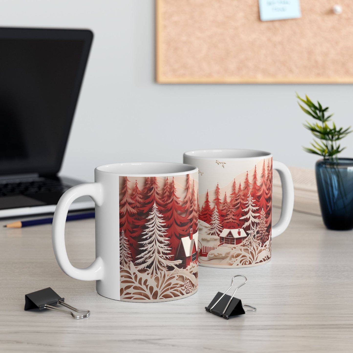 Scenic Christmas Mug Cozy Cottages in a Snowy Landscape