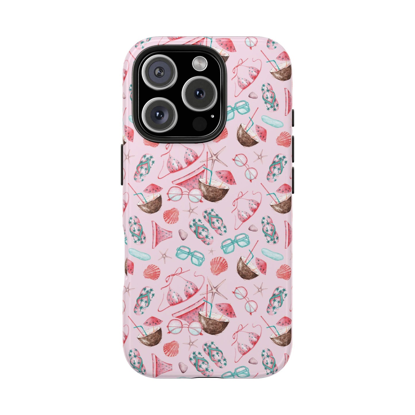 Cute Coastal Phone Case - Beach-themed Tough Cases with Shells & Sunglasses