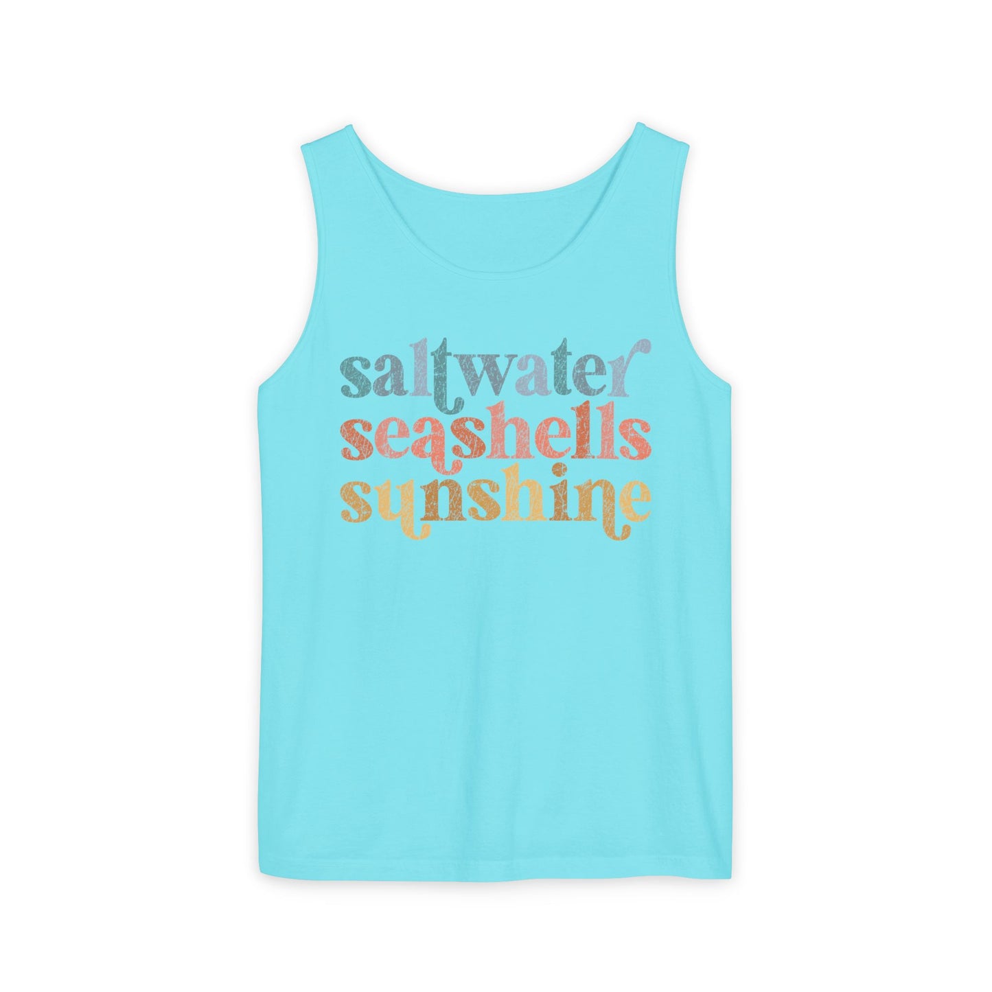 Coastal Vibes Comfort Colors Tank Top - Saltwater, Seashells, Sunshine
