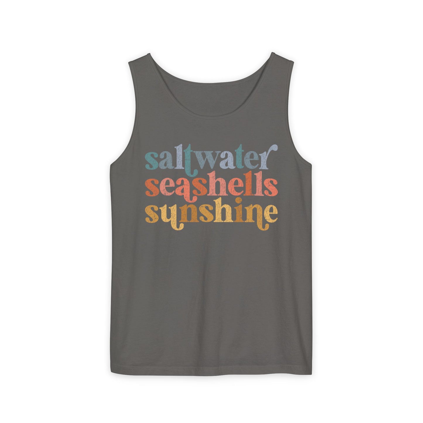 Coastal Vibes Comfort Colors Tank Top - Saltwater, Seashells, Sunshine