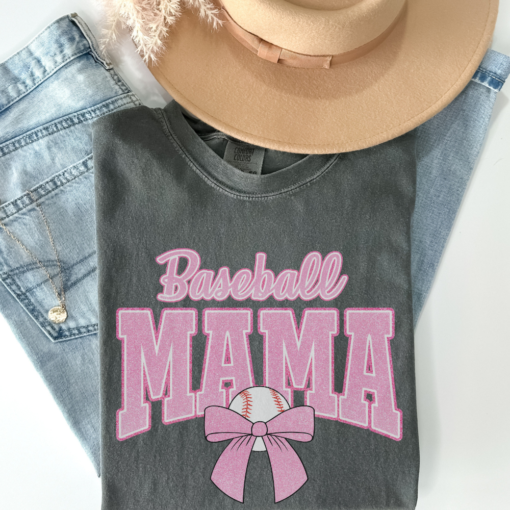 Pink Bow Baseball Mama Shirt Comfort Colors