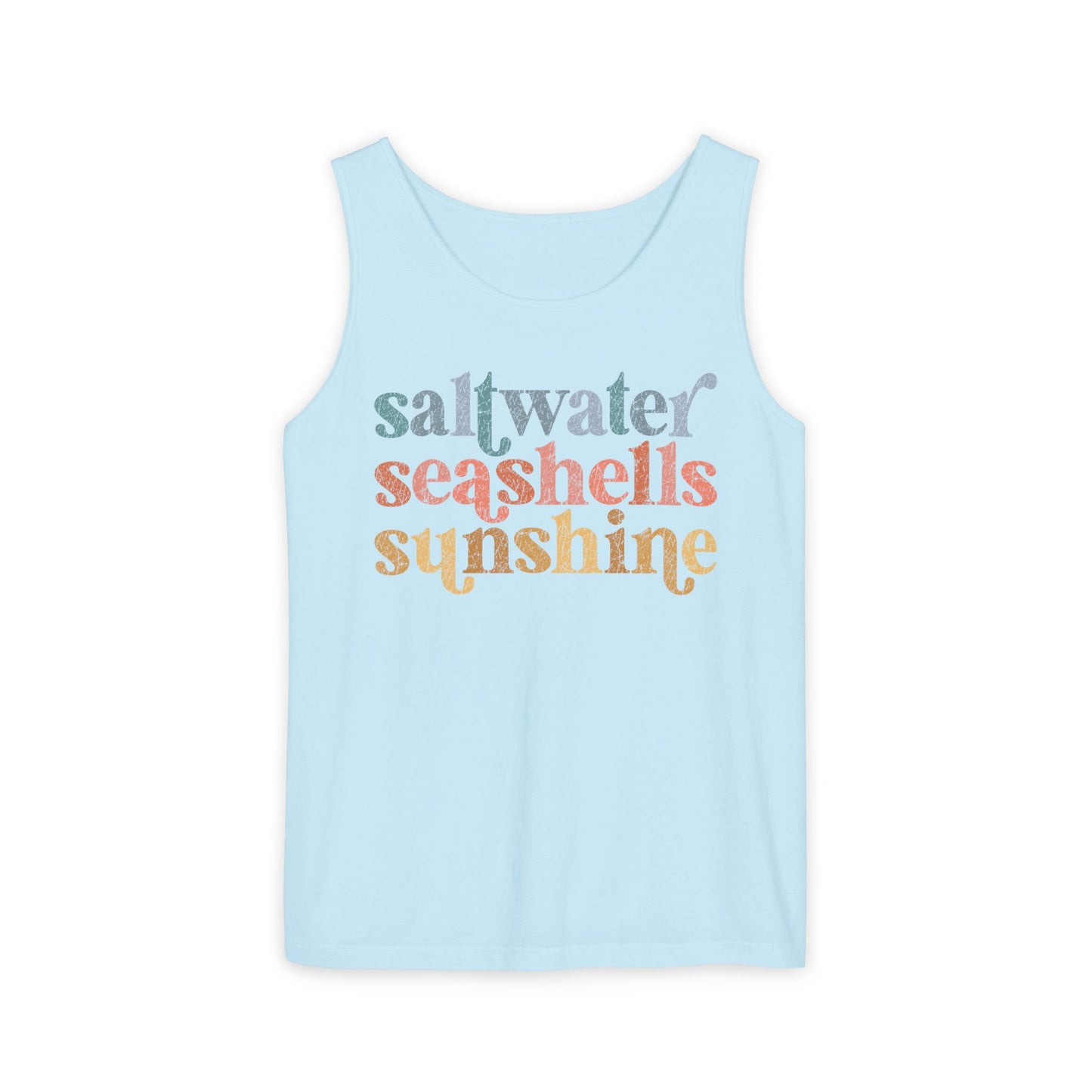 Coastal Vibes Comfort Colors Tank Top - Saltwater, Seashells, Sunshine