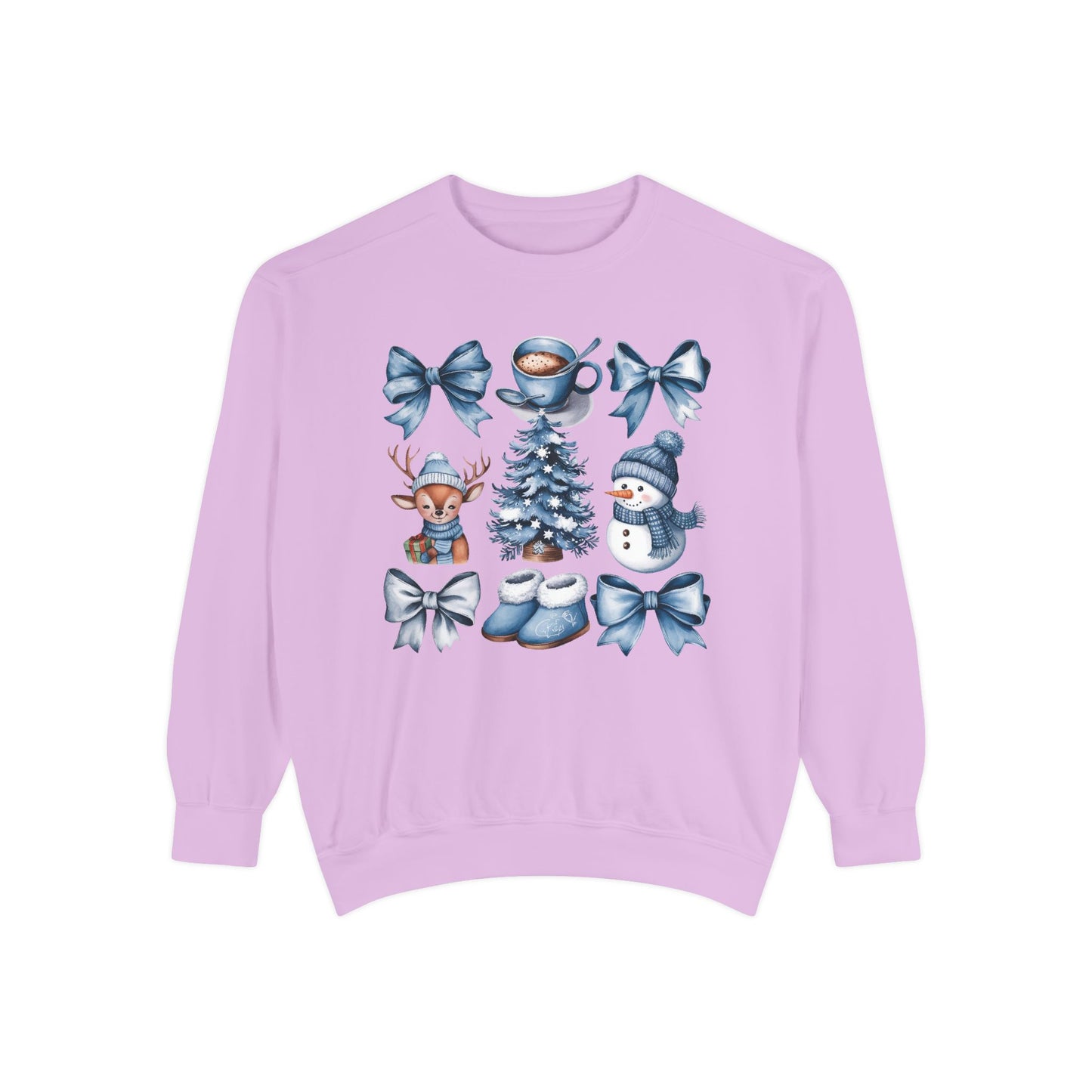 Winter Blue Bow Christmas Comfort Colors Sweatshirt, Christmas Sweater, Womenswear