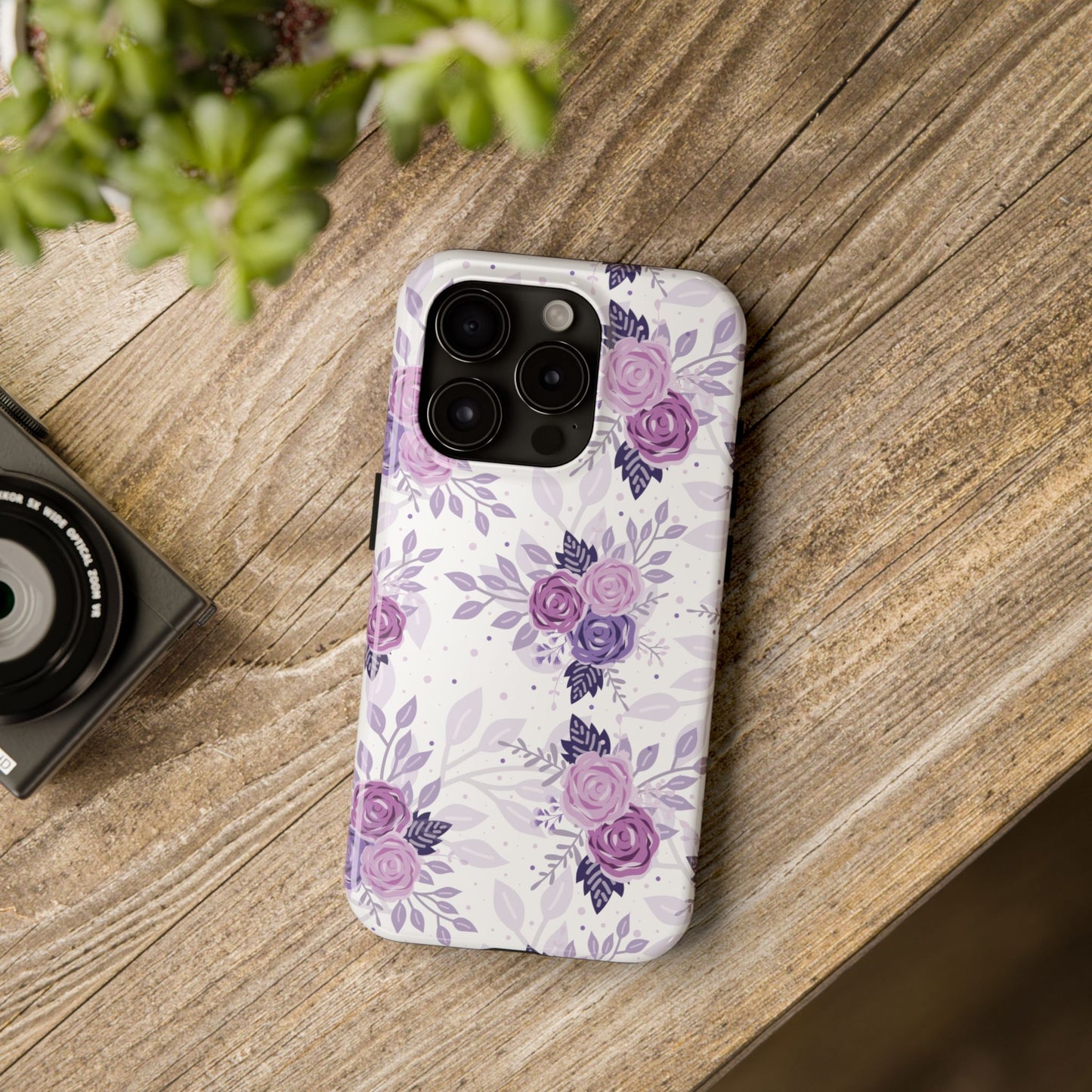 Floral Tough Phone Case - Stylish Protection with Purple Roses