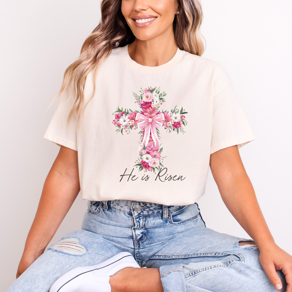 He is Risen Floral Cross Tee