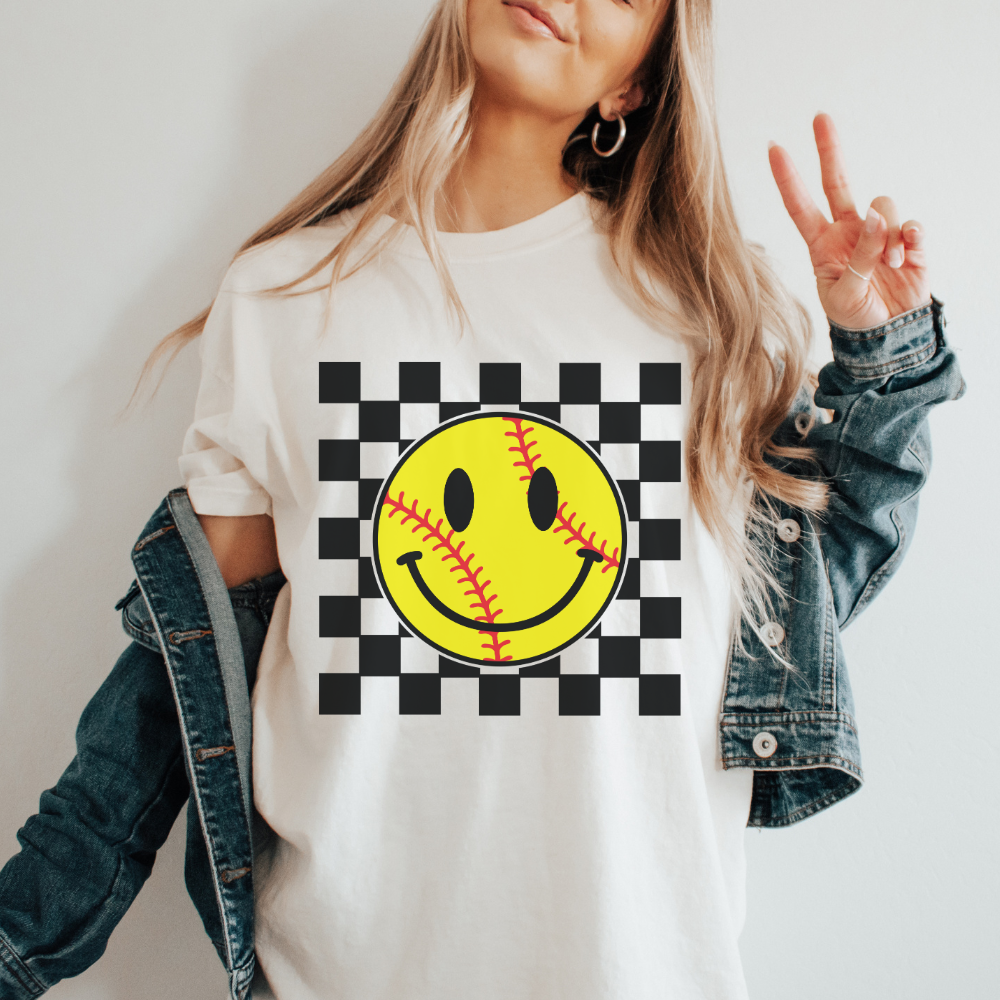 Softball Smiley Comfort Colors T-Shirt