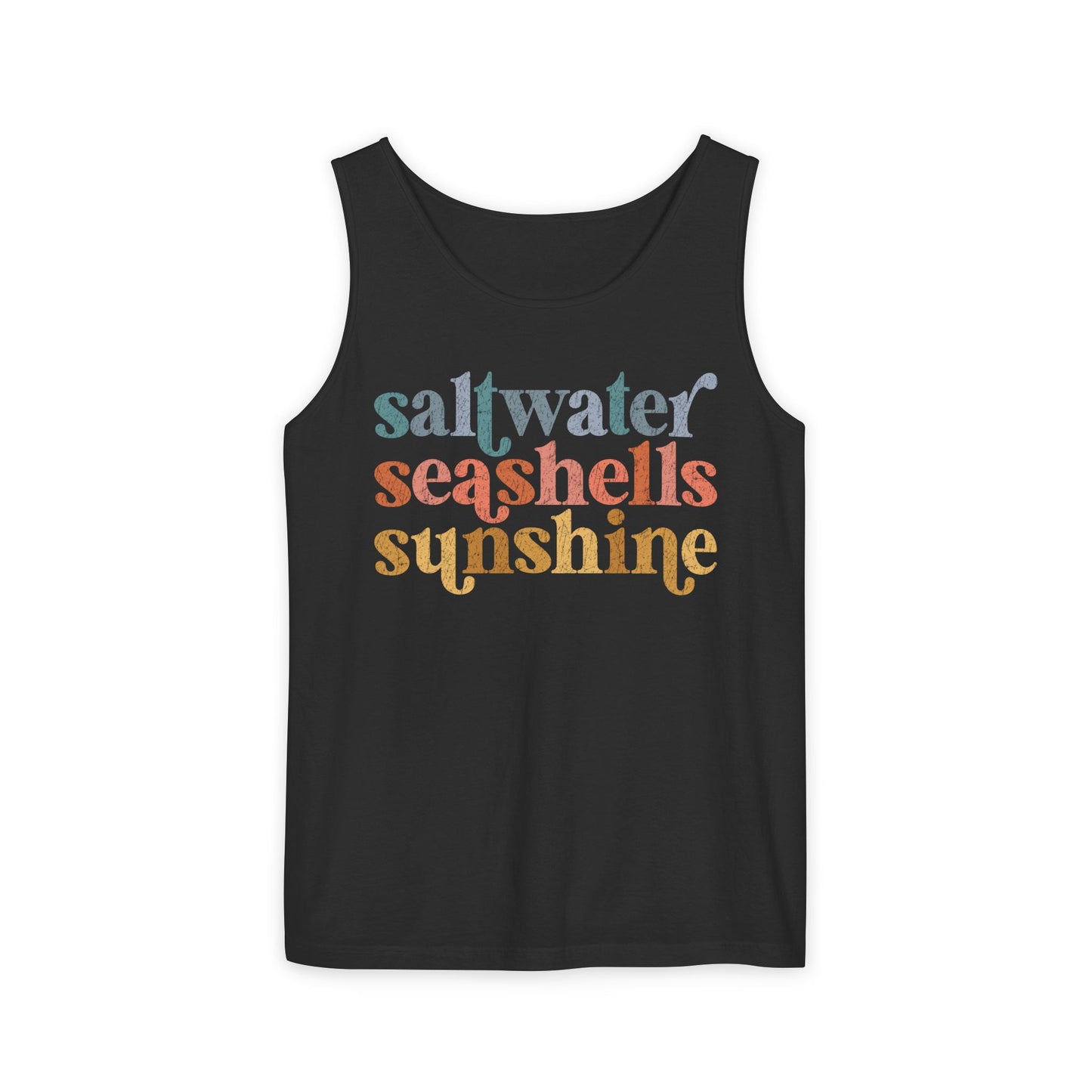 Coastal Vibes Comfort Colors Tank Top - Saltwater, Seashells, Sunshine