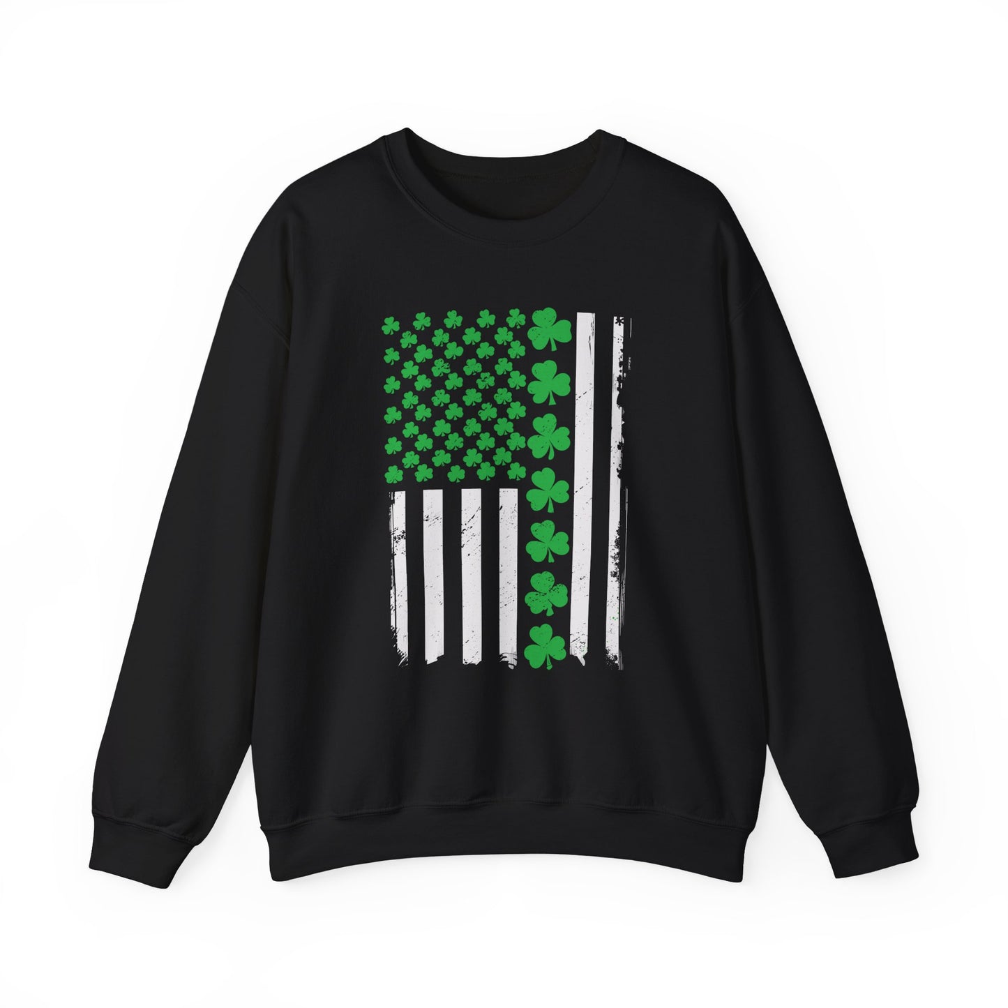 St. Patrick's Day American Flag Sweatshirt - Patriotic Clover Design Pullover