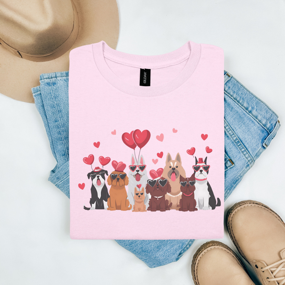 Valentine's Day Dogs Gildan T-Shirt, Cute Dog Lover Tee