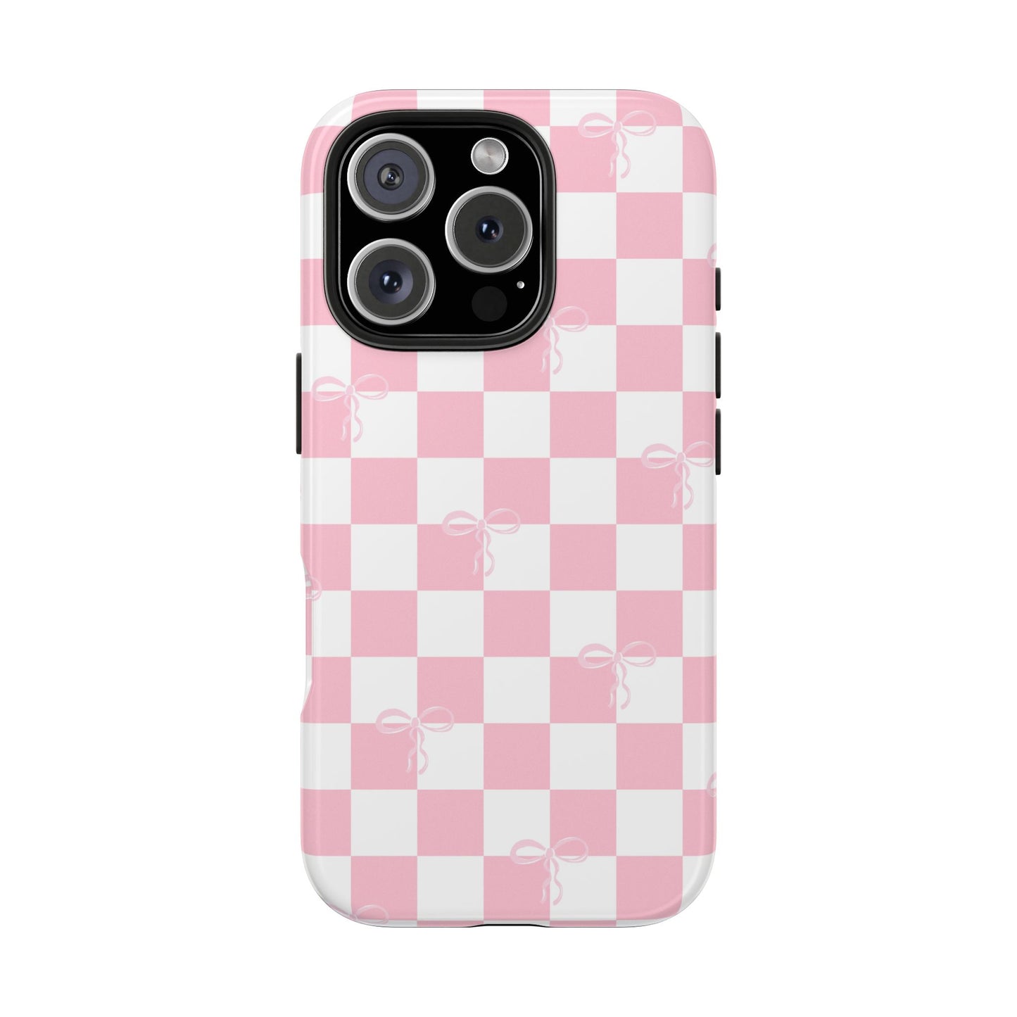 Chic Pink Checkerboard Phone Case with Bows