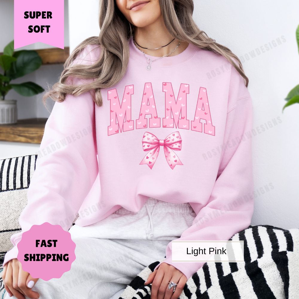 Mama Shirt, Bow Pink Valentines Women's Sweatshirt