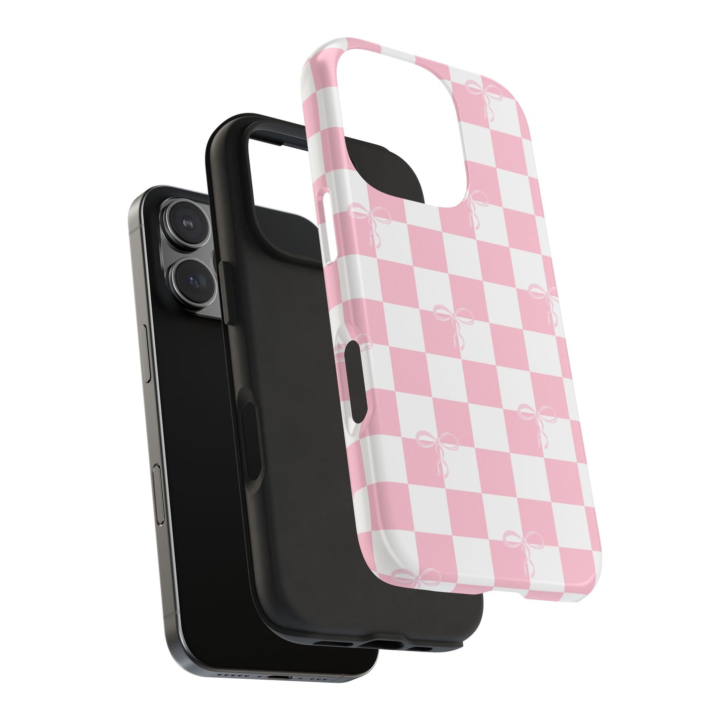 Chic Pink Checkerboard Phone Case with Bows