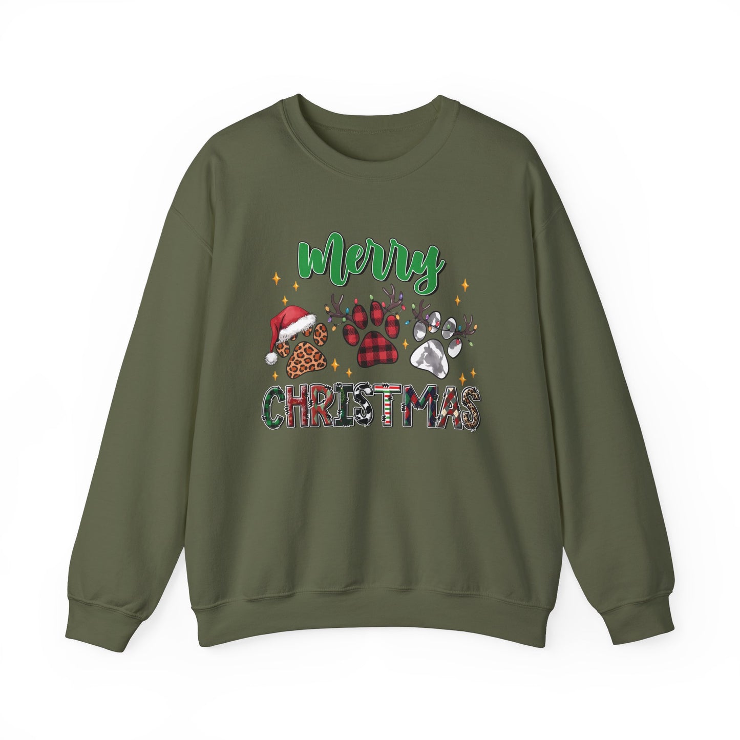 Merry Christmas Paw Prints Sweatshirt, Holiday Dog Lover Crewneck, Unisex Pullover Jumper, Pet Owner Winter Apparel, Animal Lover Gift