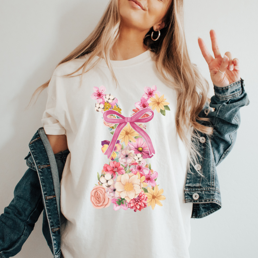 Floral Bow Comfort Colors T-Shirt