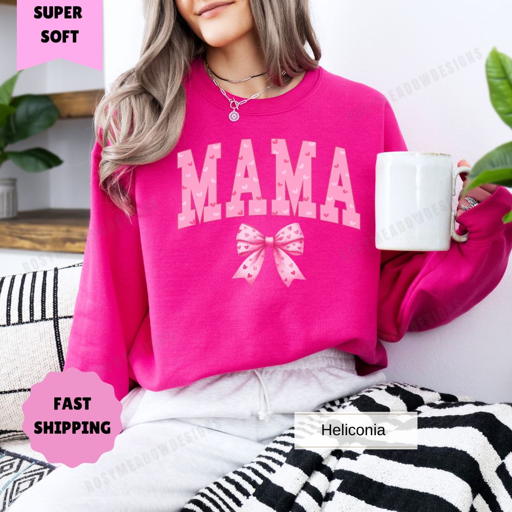 Mama Shirt, Bow Pink Valentines Women's Sweatshirt