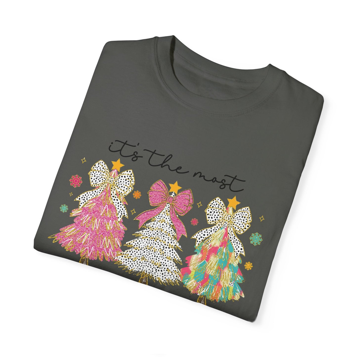 Most Wonderful Time of the Year Shirt Comfort Colors, Brushstroke Christmas Trees Tee, Women's Holiday Graphic