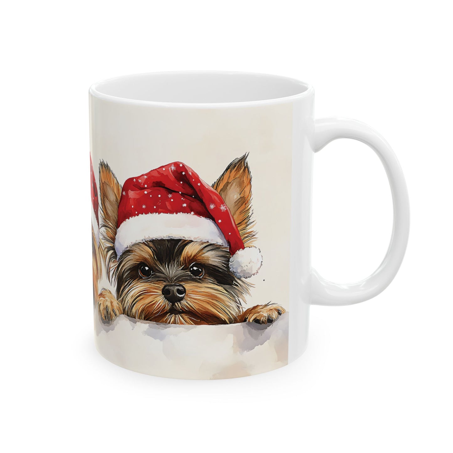 Yorkie Puppies Christmas Mug – Cute Santa Hat Holiday Design, Perfect for Dog Lovers, Coffee, Tea, or Hot Cocoa