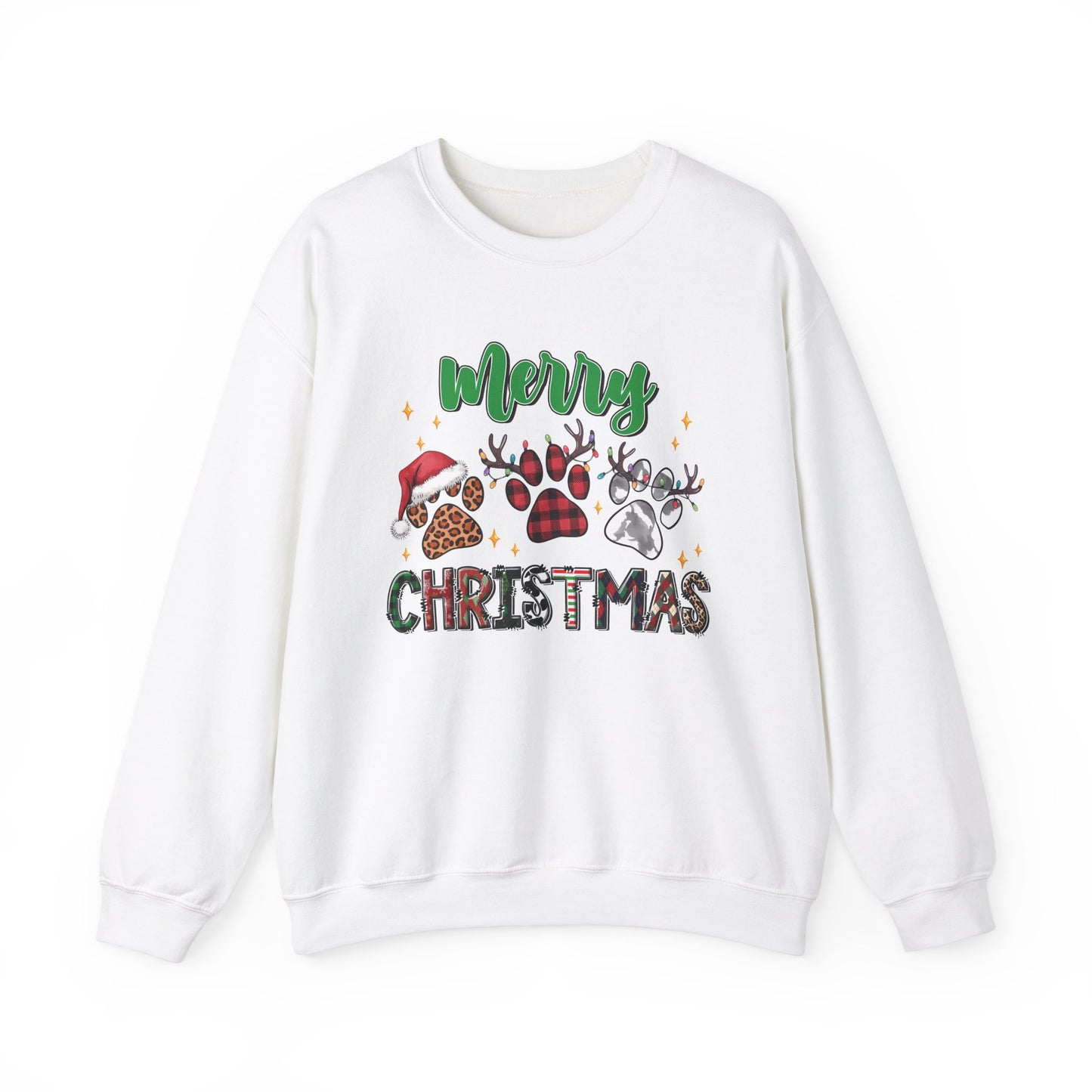 Merry Christmas Paw Prints Sweatshirt, Holiday Dog Lover Crewneck, Unisex Pullover Jumper, Pet Owner Winter Apparel, Animal Lover Gift