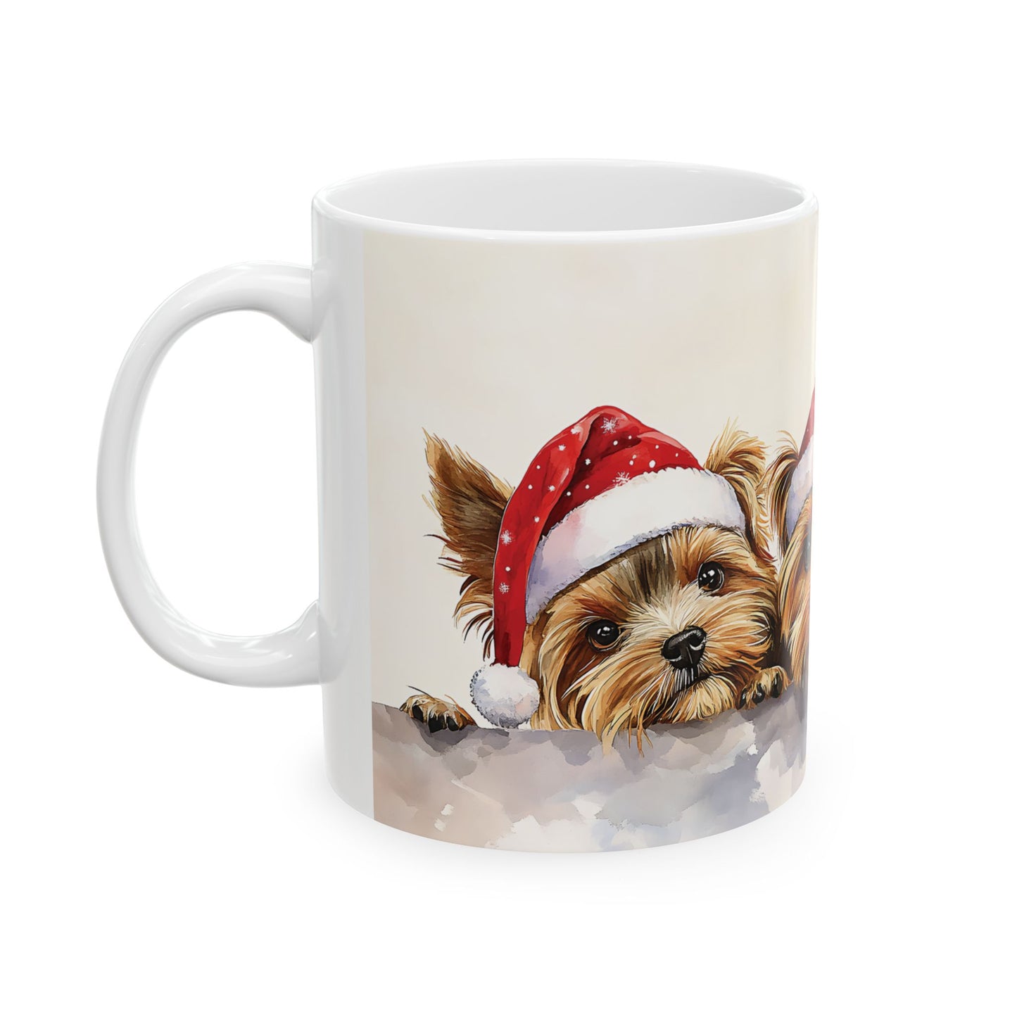 Yorkie Puppies Christmas Mug – Cute Santa Hat Holiday Design, Perfect for Dog Lovers, Coffee, Tea, or Hot Cocoa