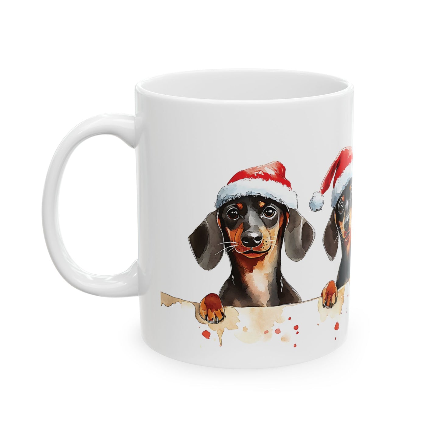 Christmas Dachshund Mug – Adorable Holiday Dog Design with Santa Hat, Perfect for Coffee, Tea, or Hot Cocoa