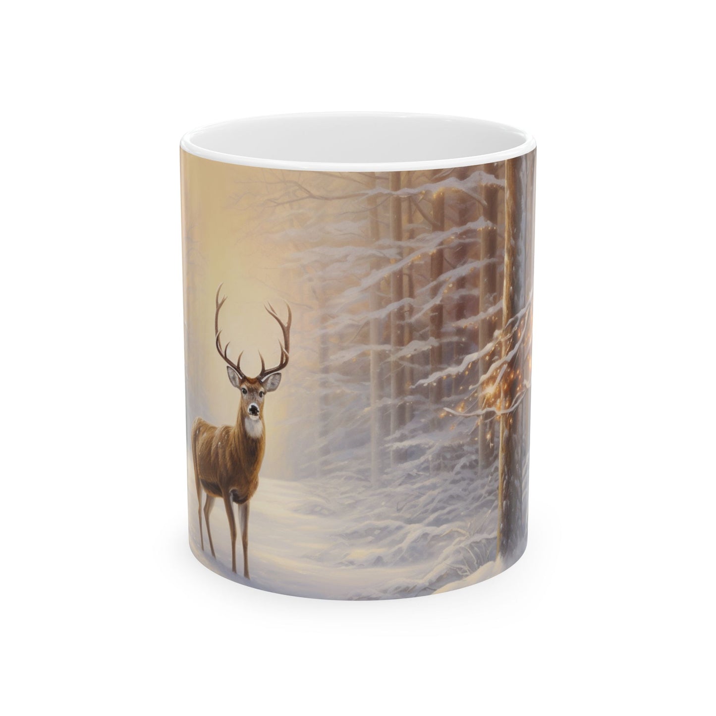 Winter Watercolor Deer Coffee Mug Rustic Forest Scene Design