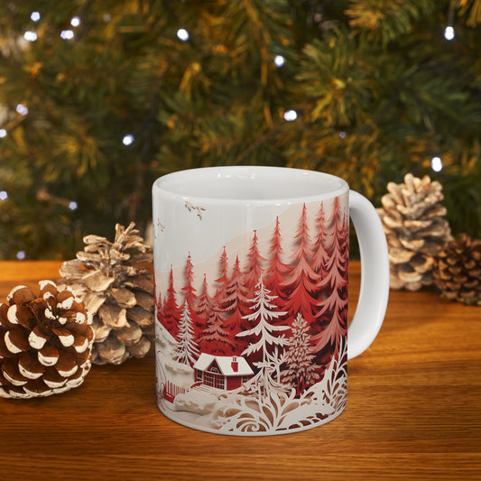 Scenic Christmas Mug Cozy Cottages in a Snowy Landscape