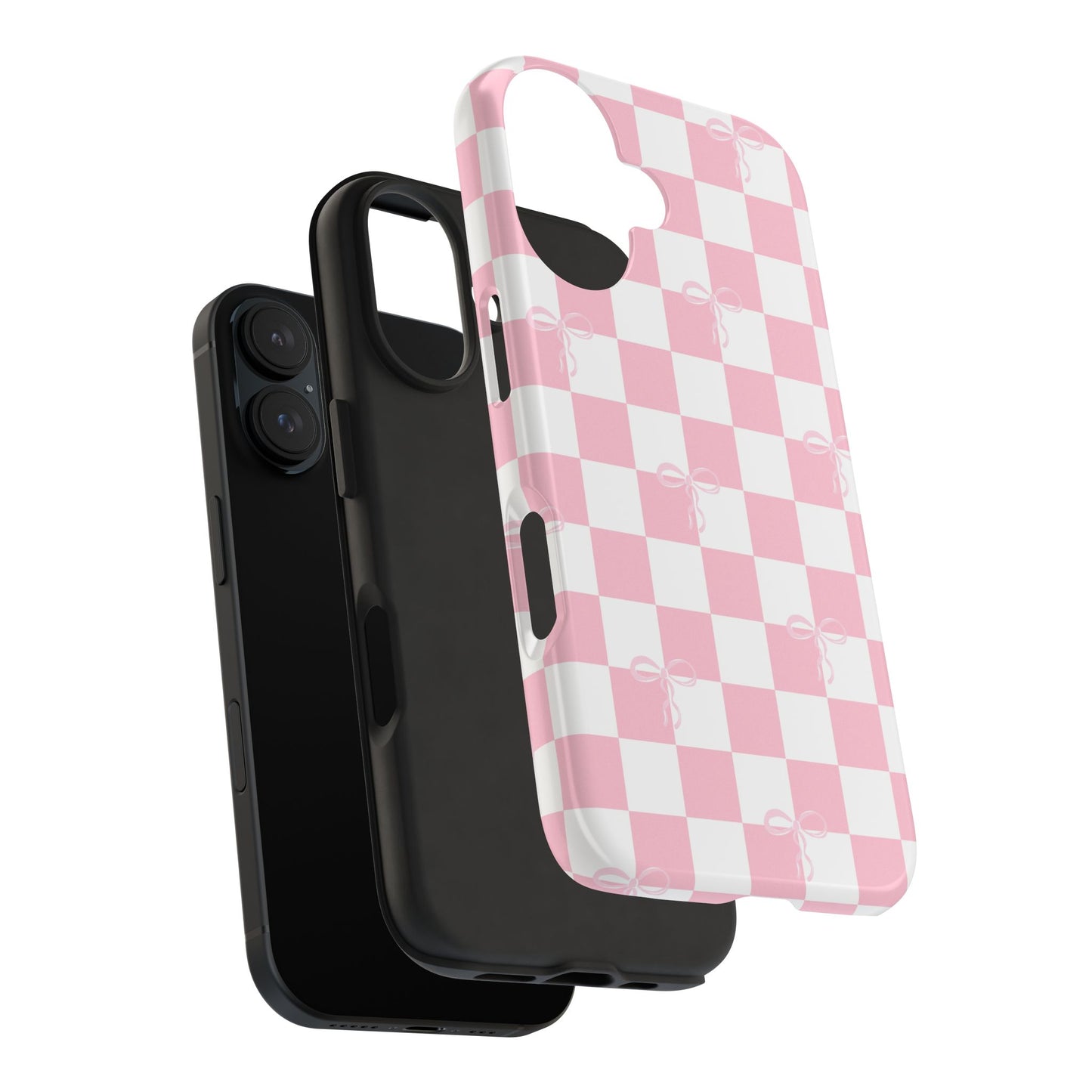 Pink Checkerboard Bow Phone Case