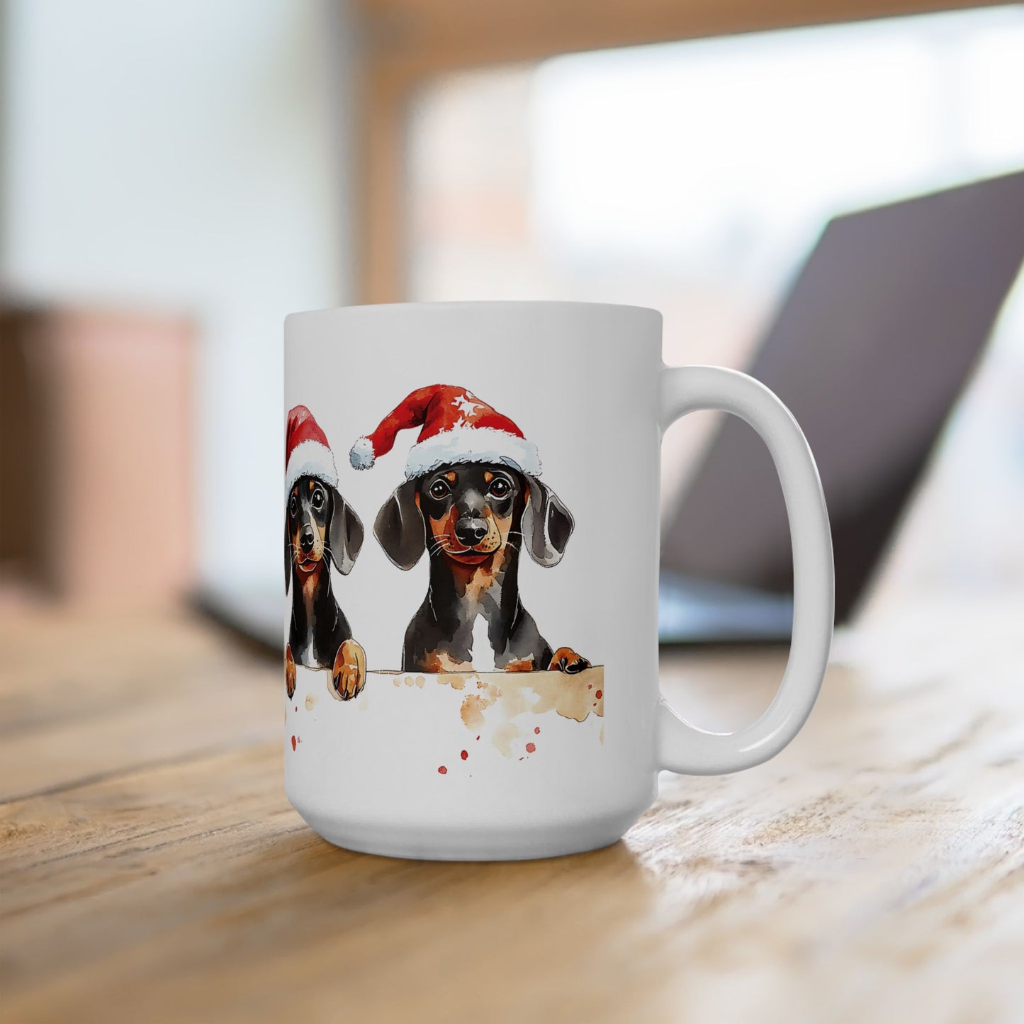 Christmas Dachshund Mug – Adorable Holiday Dog Design with Santa Hat, Perfect for Coffee, Tea, or Hot Cocoa