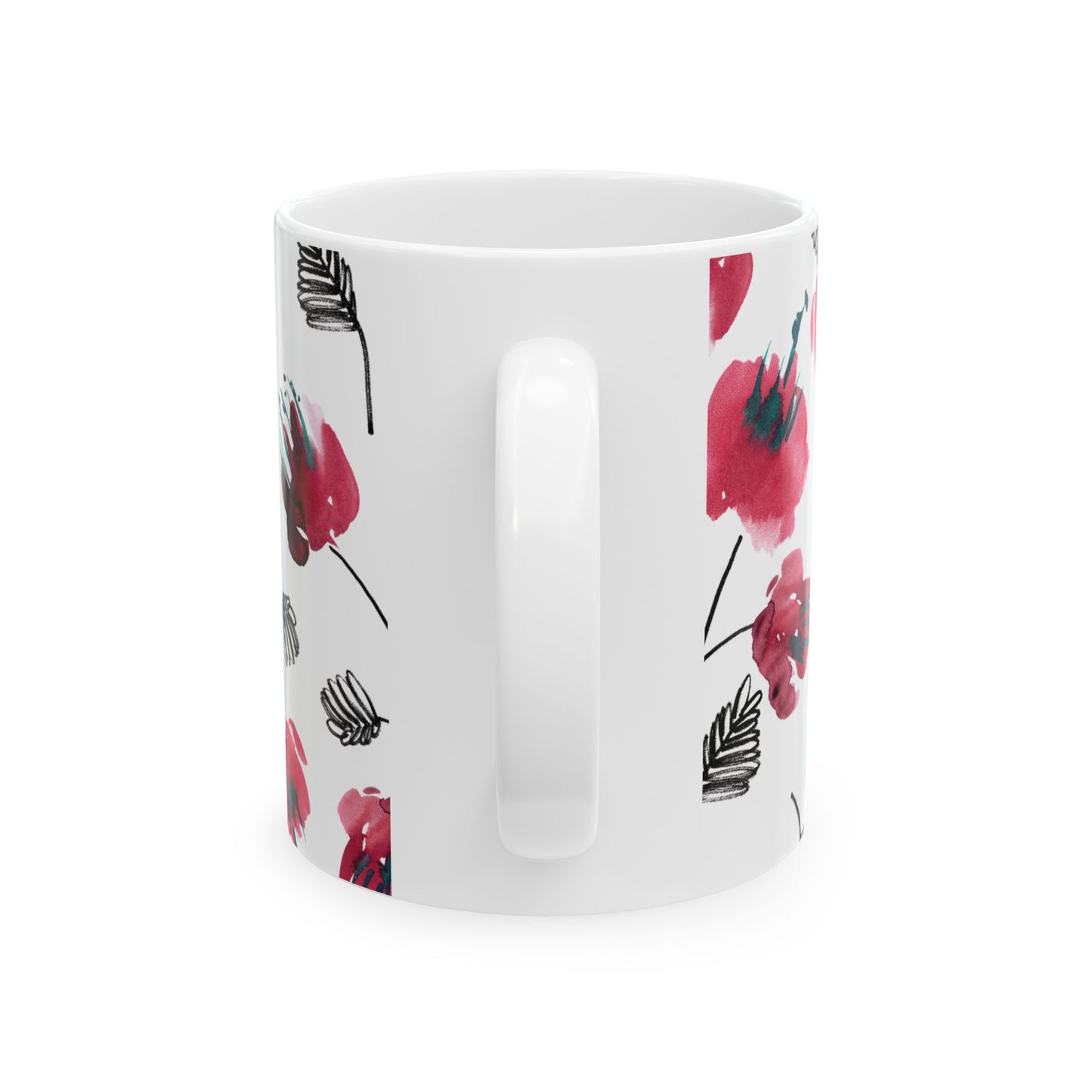 Watercolor Red Floral Coffee Mug Flowers Design