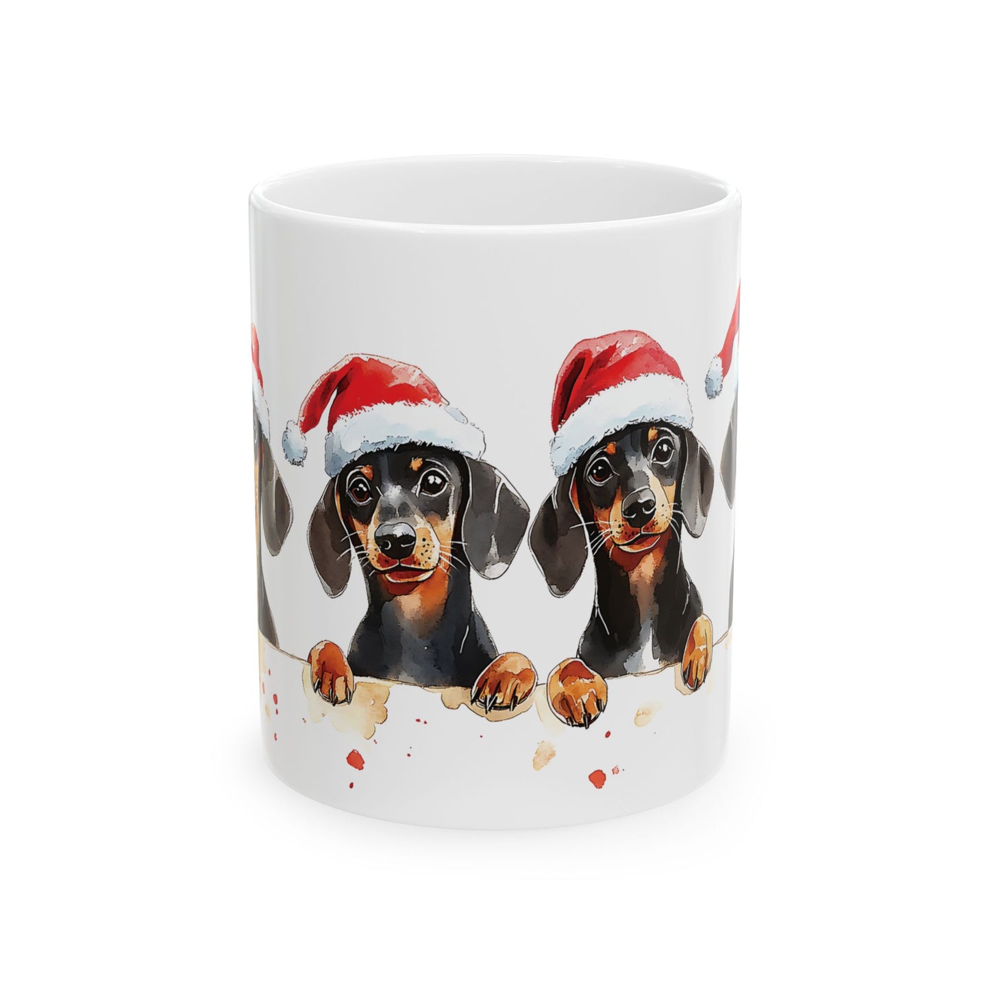 Christmas Dachshund Mug – Adorable Holiday Dog Design with Santa Hat, Perfect for Coffee, Tea, or Hot Cocoa