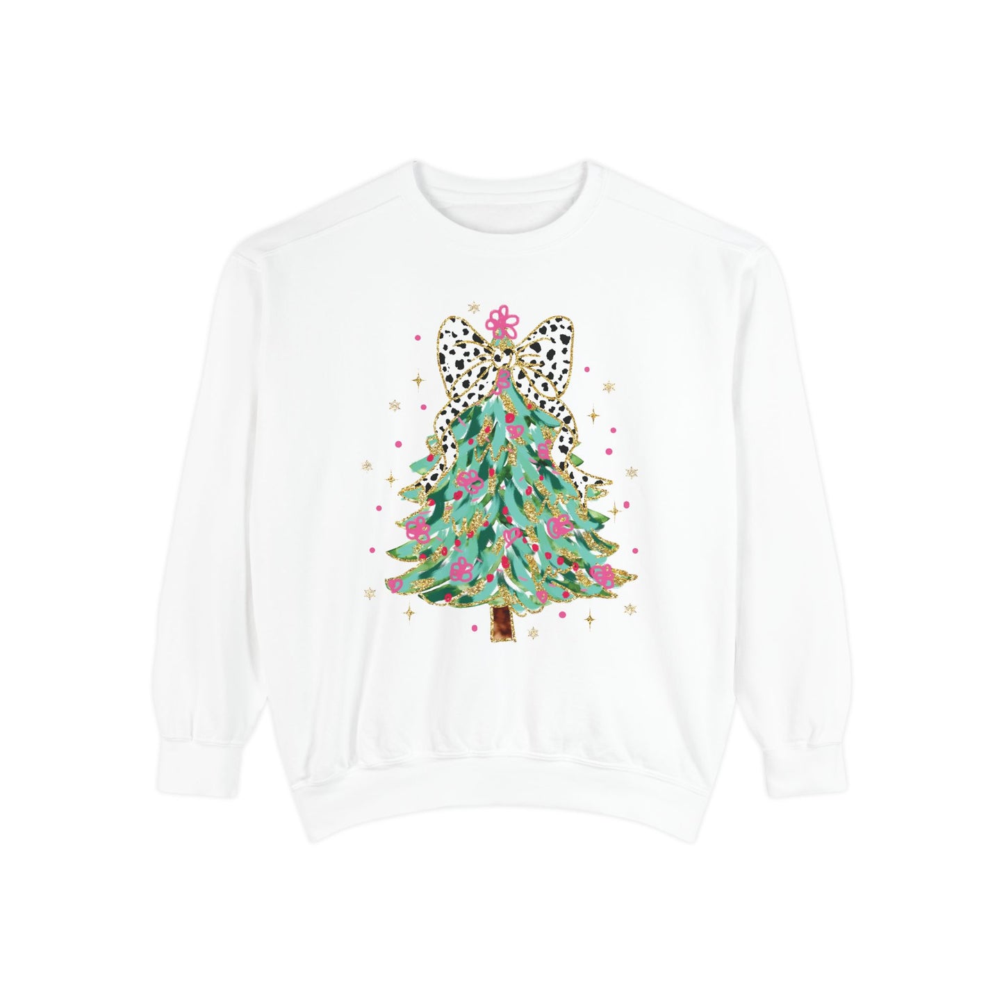 Coquette Glitter Christmas Tree Comfort Colors Sweatshirt, Christmas Sweater, Womenswear