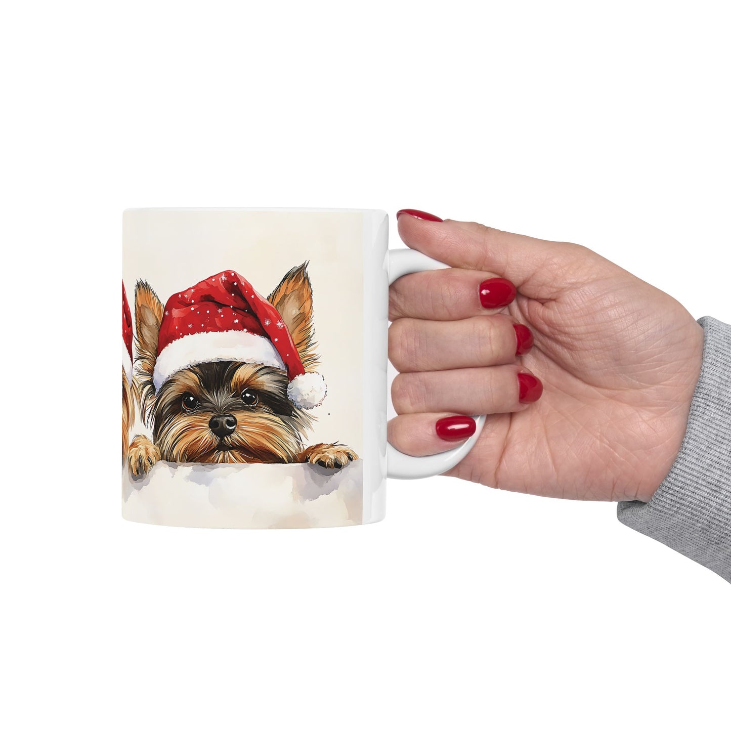 Yorkie Puppies Christmas Mug – Cute Santa Hat Holiday Design, Perfect for Dog Lovers, Coffee, Tea, or Hot Cocoa