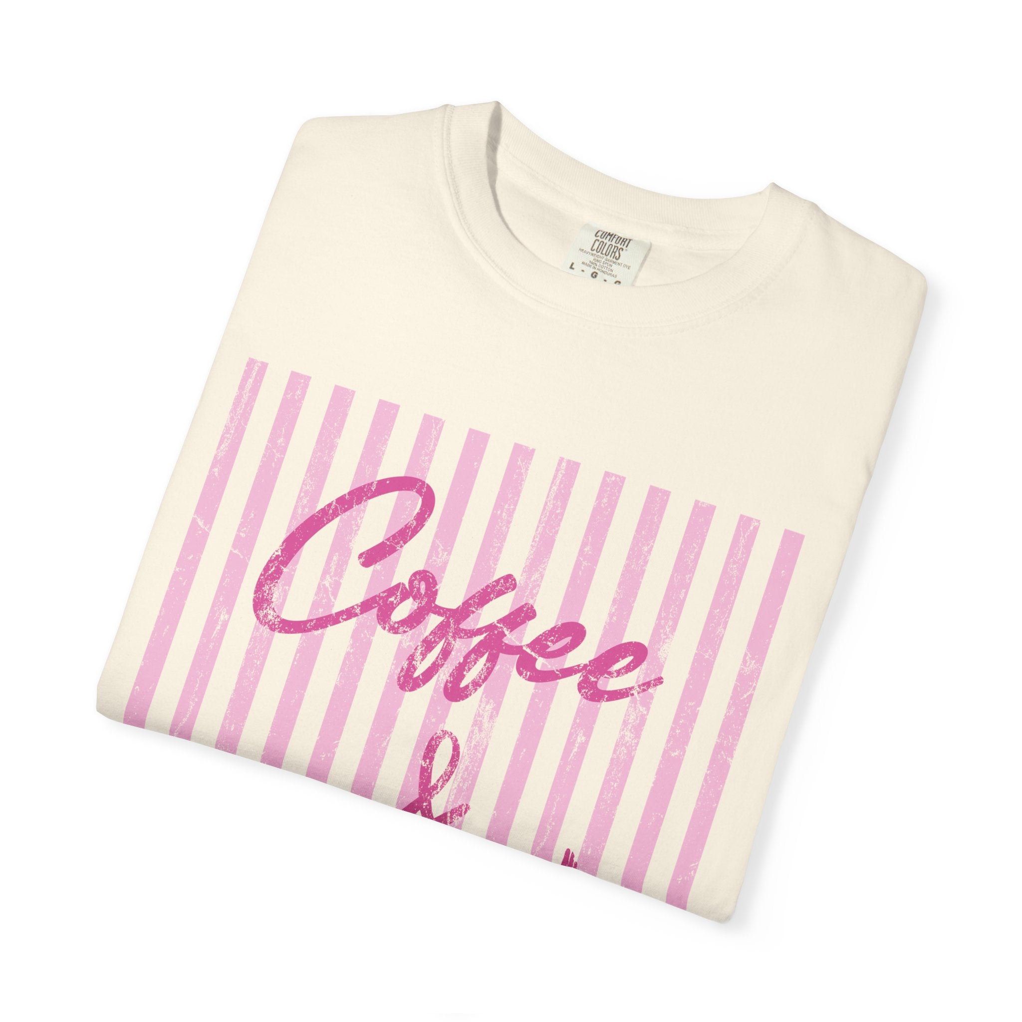 Coffee & Jesus T‑Shirt — Pink Striped Christian Graphic Tee