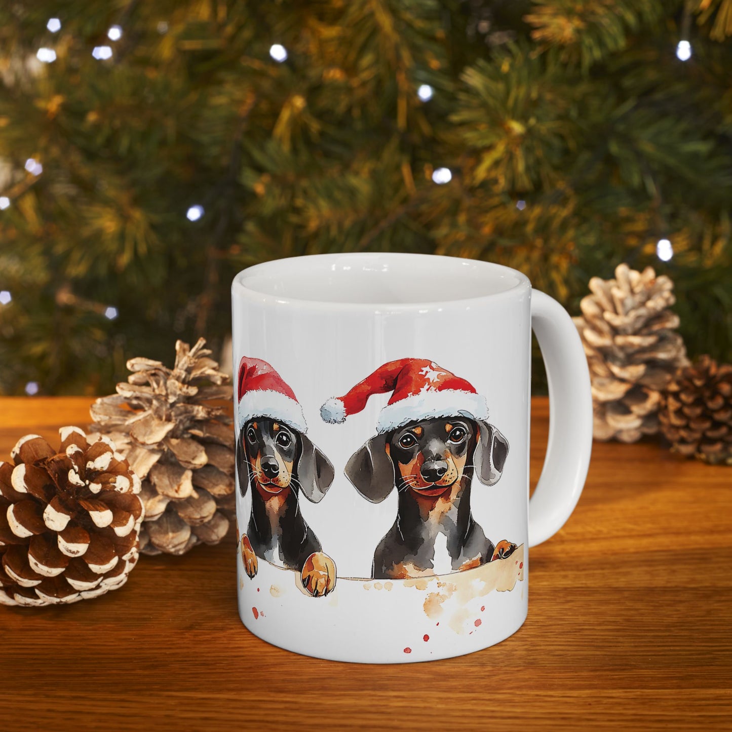 Christmas Dachshund Mug – Adorable Holiday Dog Design with Santa Hat, Perfect for Coffee, Tea, or Hot Cocoa